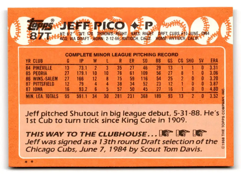 1988 Topps Traded #87T Jeff Pico - Baseball Card Single