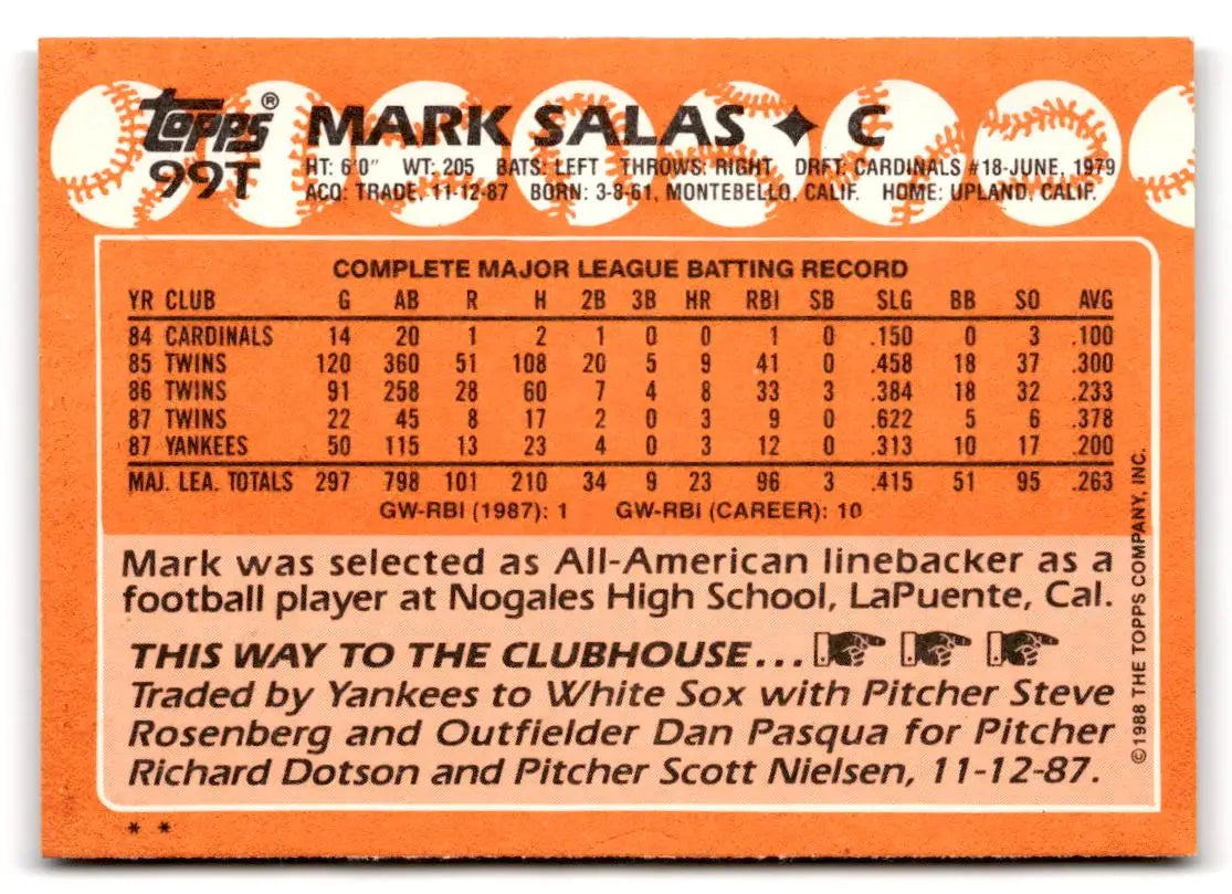 1988 Topps Traded #99T Mark Salas - Baseball Card Single