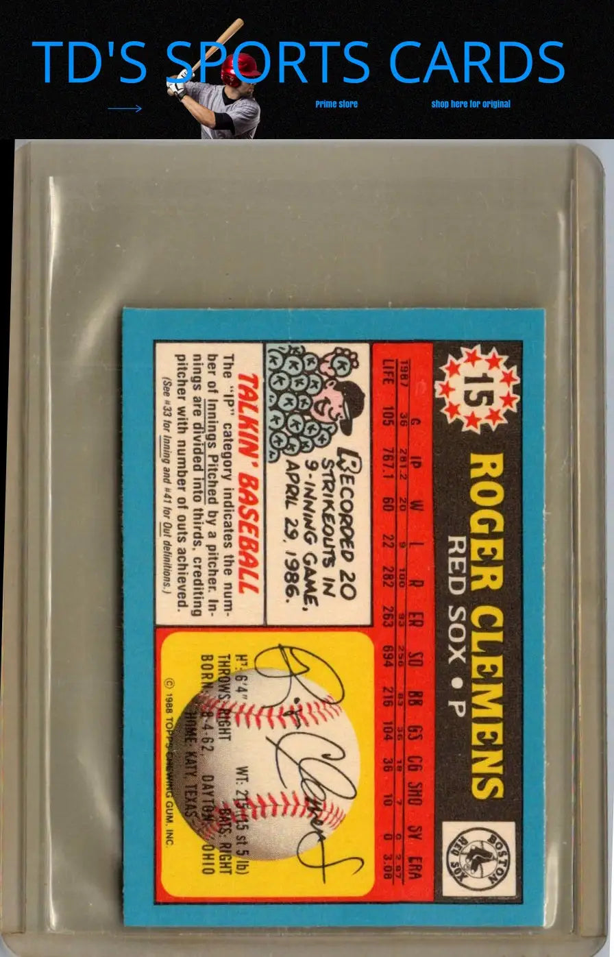 Roger Clemens baseball card from 1988 Topps UK Minis series
