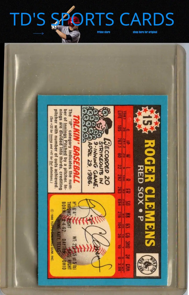 Roger Clemens baseball card from 1988 Topps UK Minis series