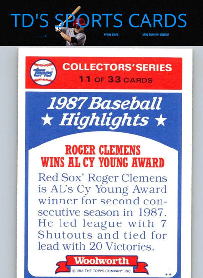 Roger Clemens baseball card from 1988 Topps Woolworth Baseball Highlights collection