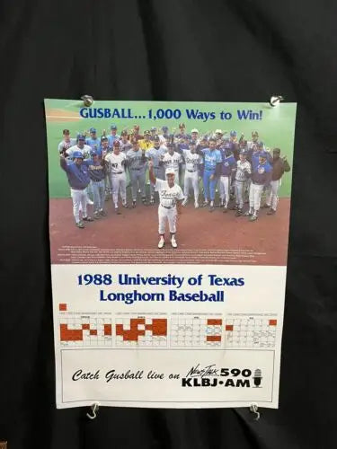 1988 University of Texas Longhorn Baseball Schedule Poster Cliff Gustafson MLB Alumni