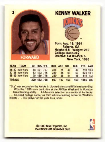 Original gloss Kenny Walker basketball card from 1989-90 Hoops Knicks collection