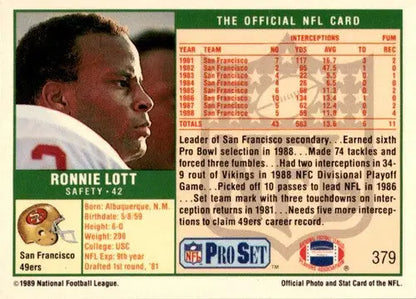 Original gloss of Ronnie Lott football card from Pro Set Super Bowl XXIV series