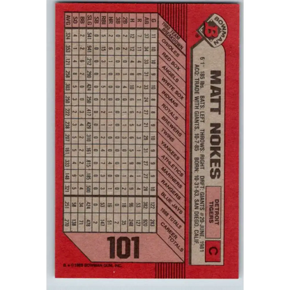 1989 Bowman #101 Matt Nokes NM-MT Detroit Tigers Baseball Card