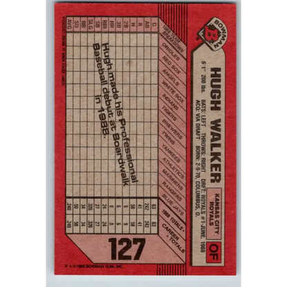 1989 Bowman #127 Hugh Walker NM-MT RC Rookie Kansas City Royals Baseball Card