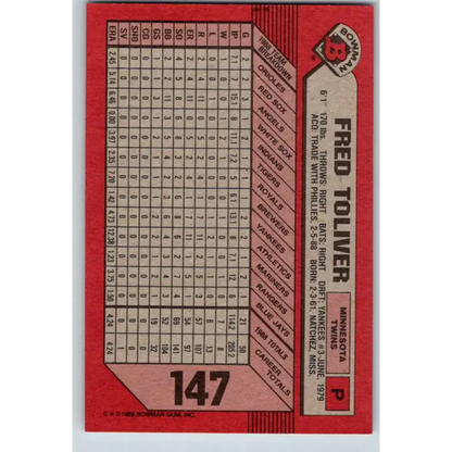 1989 Bowman #147 Fred Toliver NM-MT Minnesota Twins Baseball Card
