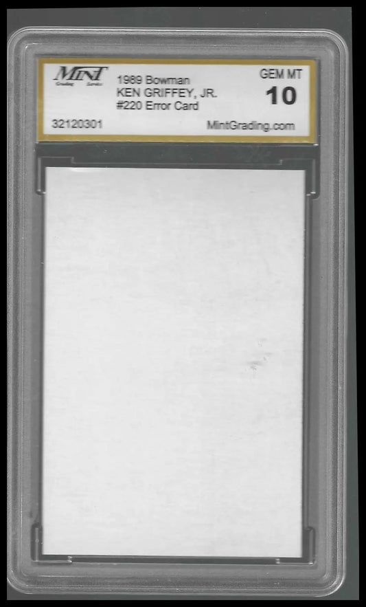1989 Bowman #220a Ken Griffey Jr. Rookie *ERROR* NO FRONT MINT GEM/MT 10 - Baseball Card Single