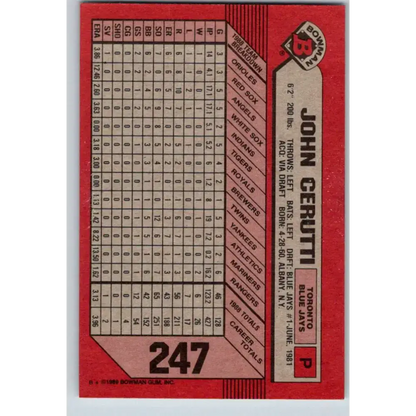 1989 Bowman #247 John Cerutti NM-MT Toronto Blue Jays Baseball Card