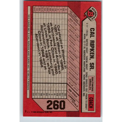 1989 Bowman #260 Cal Ripken Sr./Cal Ripken Jr./Billy Ripken NM-MT Baltimore Orioles Baseball Card