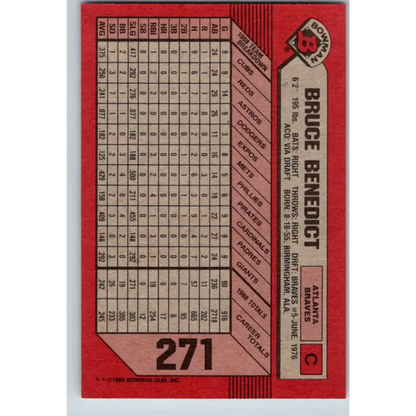 1989 Bowman #271 Bruce Benedict NM-MT Atlanta Braves Baseball Card