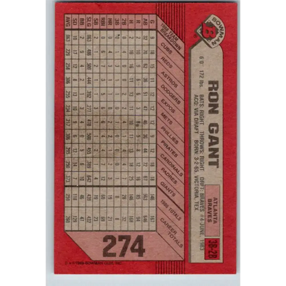 1989 Bowman #274 Ron Gant NM-MT Atlanta Braves Baseball Card