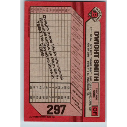 1989 Bowman #297 Dwight Smith NM-MT RC Rookie Chicago Cubs Baseball Card