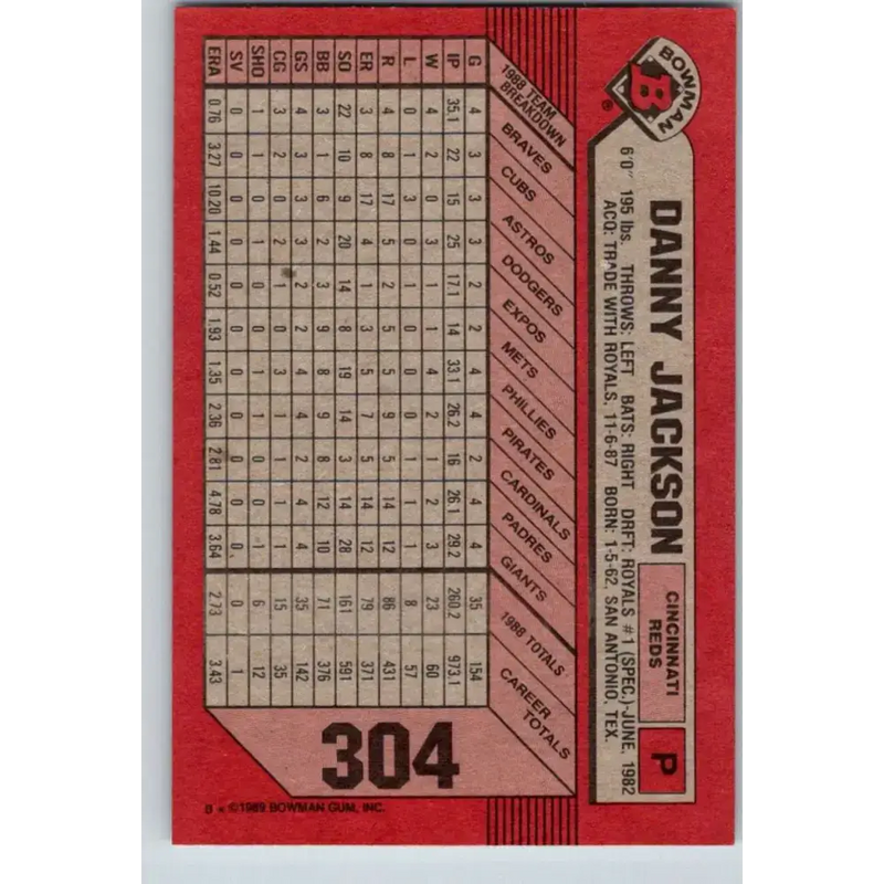 1989 Bowman #304 Danny Jackson NM-MT Cincinnati Reds Baseball Card - Baseball Card Single
