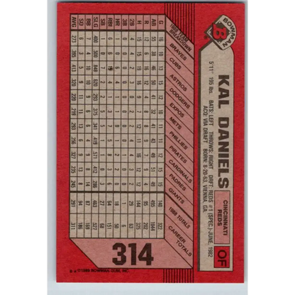 1989 Bowman #314 Kal Daniels NM-MT Cincinnati Reds Baseball Card