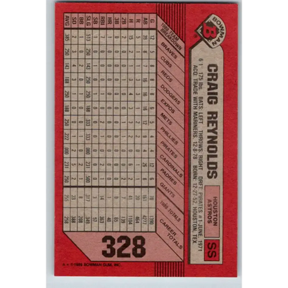 1989 Bowman #328 Craig Reynolds NM-MT Houston Astros Baseball Card