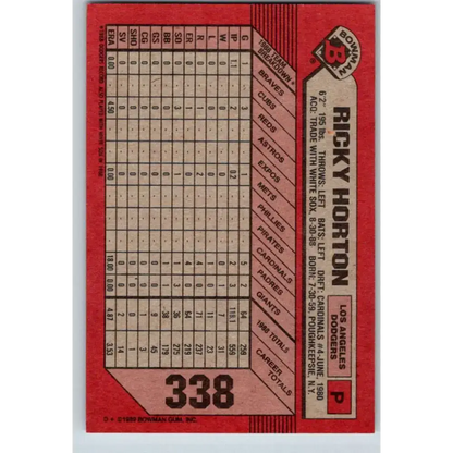 1989 Bowman #338 Ricky Horton NM-MT Los Angeles Dodgers Baseball Card