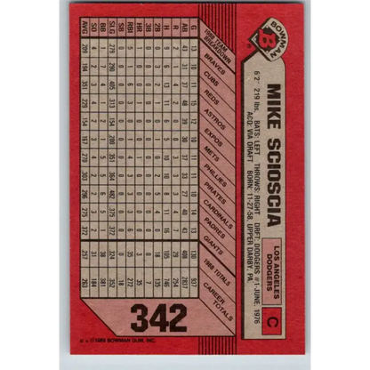 1989 Bowman #342 Mike Scioscia NM-MT Los Angeles Dodgers Baseball Card