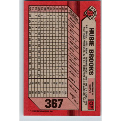 1989 Bowman #367 Hubie Brooks NM-MT Montreal Expos Baseball Card
