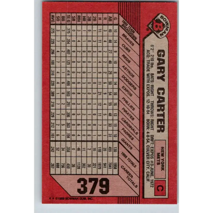 1989 Bowman #379 Gary Carter NM-MT New York Mets Baseball Card
