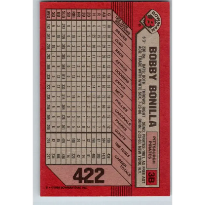 1989 Bowman #422 Bobby Bonilla NM-MT Pittsburgh Pirates Baseball Card