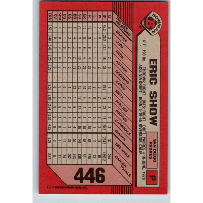 1989 Bowman #446 Eric Show NM-MT San Diego Padres Baseball Card