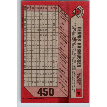 1989 Bowman #450 Dennis Rasmussen NM-MT San Diego Padres Baseball Card