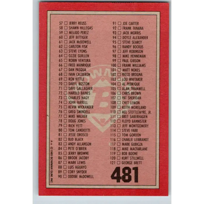 1989 Bowman #481 Checklist 1-121 NM-MT Checklist Baseball Card