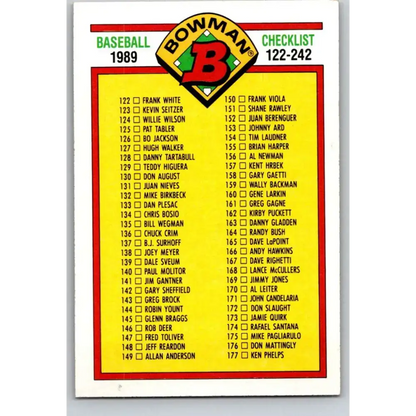 1989 Bowman #482 Checklist 122-242 NM-MT Checklist Baseball Card