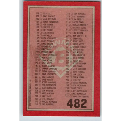1989 Bowman #482 Checklist 122-242 NM-MT Checklist Baseball Card