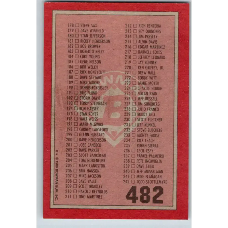 1989 Bowman #482 Checklist 122-242 NM-MT Checklist Baseball Card - Baseball Card Single