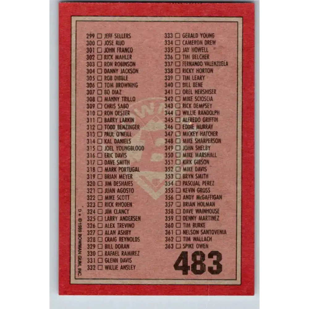 1989 Bowman #483 Checklist 243-363 NM-MT Checklist Baseball Card