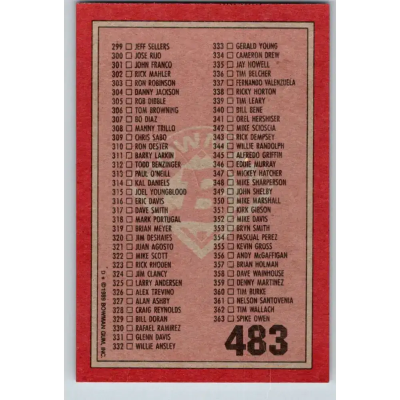 1989 Bowman #483 Checklist 243-363 NM-MT Checklist Baseball Card - Baseball Card Single