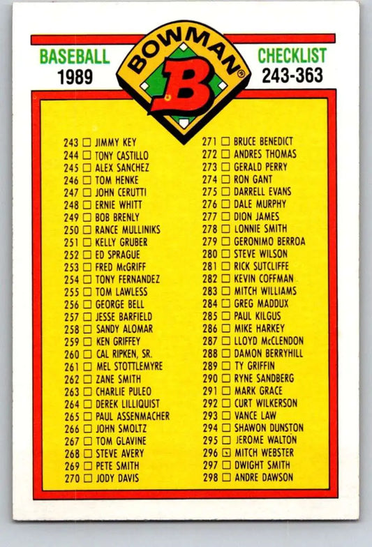 1989 Bowman #483 Checklist 243-363 NM-MT Checklist Baseball Card - Baseball Card Single
