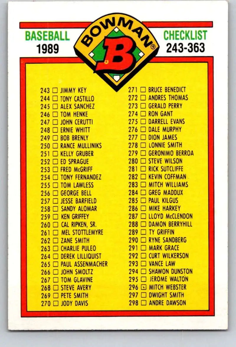 1989 Bowman #483 Checklist 243-363 NM-MT Checklist Baseball Card - Baseball Card Single
