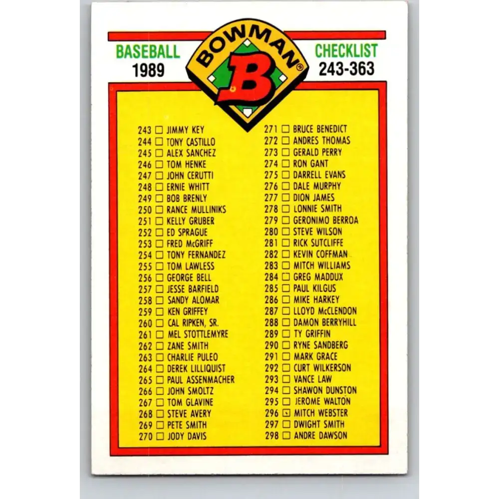 1989 Bowman #483 Checklist 243-363 NM-MT Checklist Baseball Card