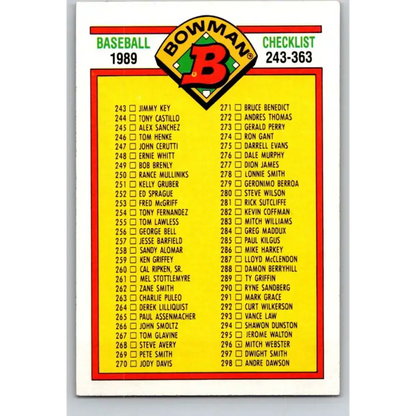 1989 Bowman #483 Checklist 243-363 NM-MT Checklist Baseball Card