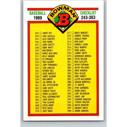 1989 Bowman #483 Checklist 243-363 NM-MT Checklist Baseball Card
