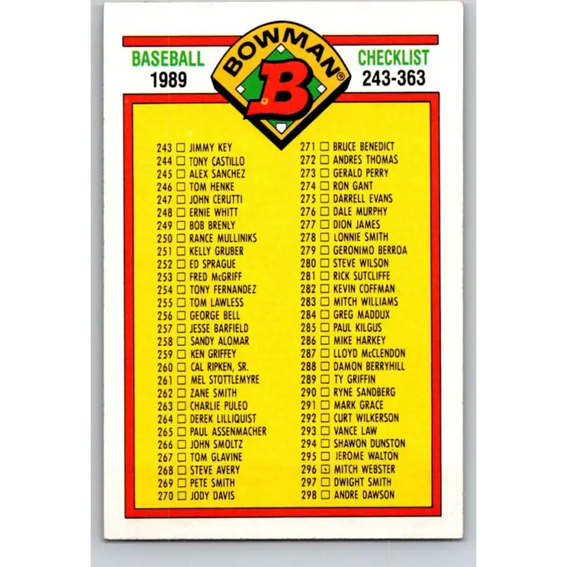 1989 Bowman #483 Checklist 243-363 NM-MT Checklist Baseball Card - Baseball Card Single