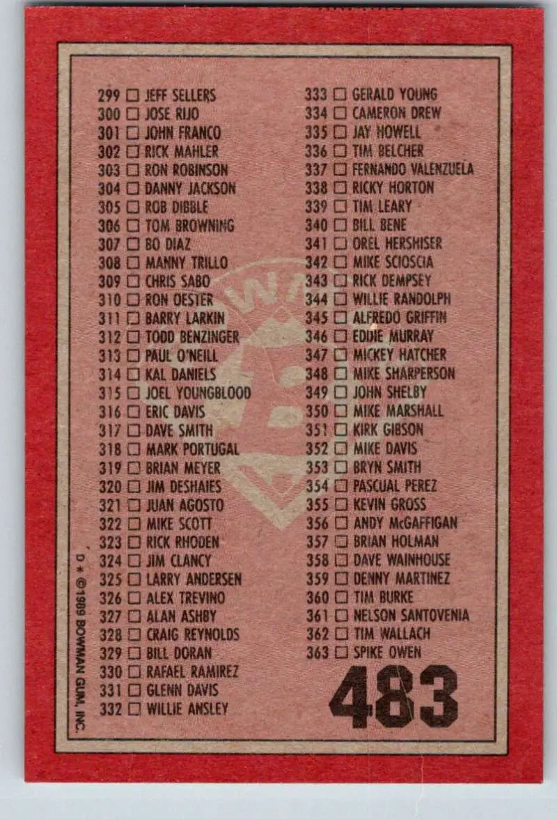 1989 Bowman #483 Checklist 243-363 NM-MT Checklist Baseball Card - Baseball Card Single