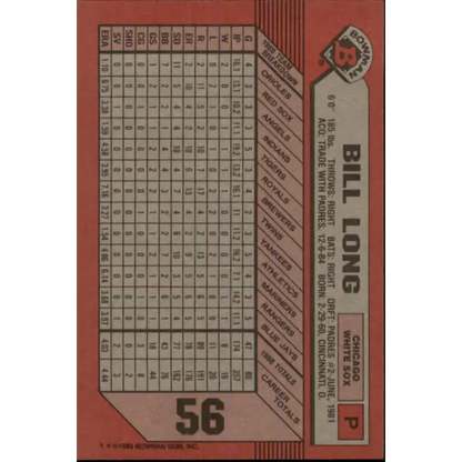 1989 Bowman #56 Bill Long NM-MT Chicago White Sox Baseball Card