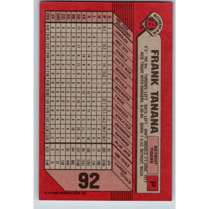 1989 Bowman #92 Frank Tanana NM-MT Detroit Tigers Baseball Card