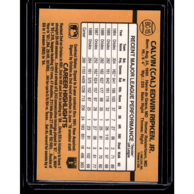 1989 Classic Travel #56 Cal Ripken Jr. Baltimore Orioles NM-MT Baseball Card - Baseball Card Single