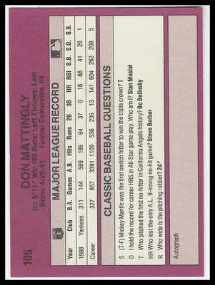 1989 Classic Travel Orange DARRYL STRAWBERRY WILL CLARK Instructions Header Card - Baseball Card Single