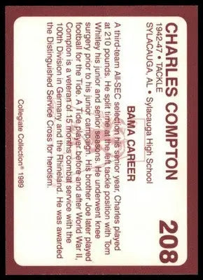 1989 Collegiate Collection Coke Alabama Crimson Tide (580) Charles Compton 208 - Other