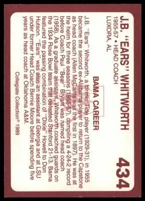 1989 Collegiate Collection Coke Alabama Crimson Tide (580) J.B. Whitworth 434 - Other