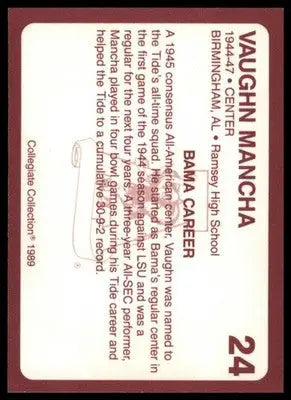 1989 Collegiate Collection Coke Alabama Crimson Tide (580) Vaughn Mancha 24 - Other