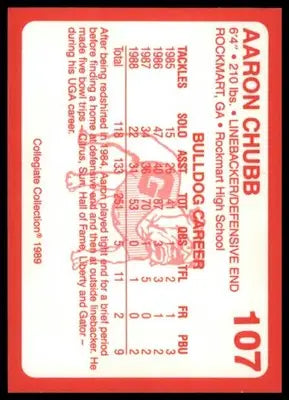 1989 Collegiate Collection Georgia Bulldogs Aaron Chubb 107 Green Bay Packers