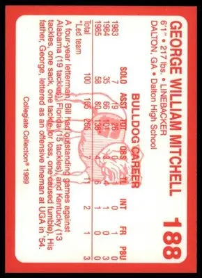 1989 Collegiate Collection Georgia Bulldogs Bill Mitchell 188 Redskins - Football Card Single