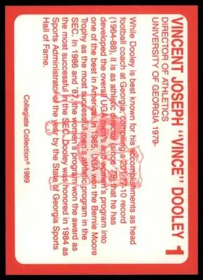 1989 Collegiate Collection Georgia Bulldogs Vince Dooley 1 Toronto Argonauts - Other